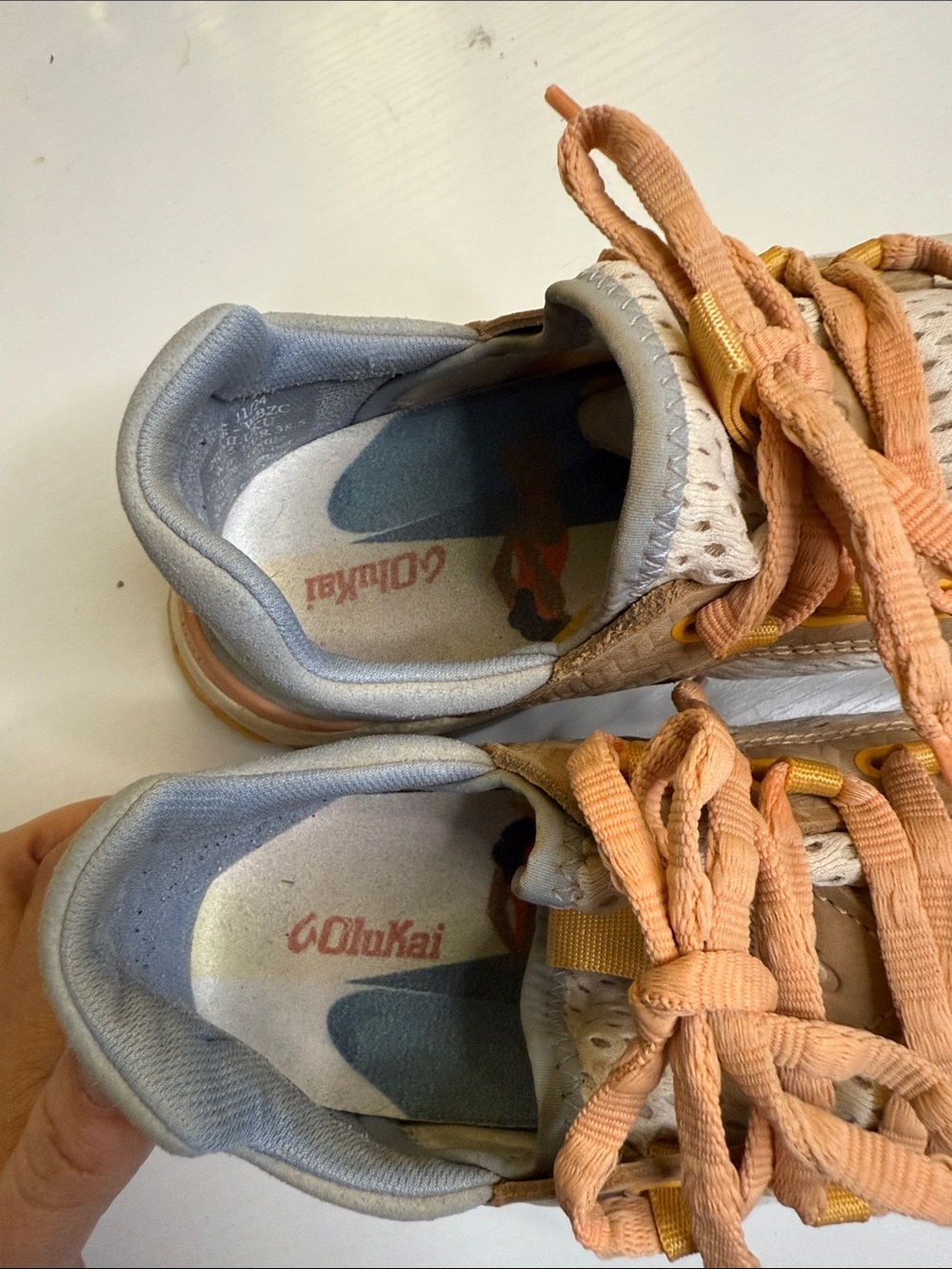 OluKai Women's Wailuku Beige Peach Gray Lace-Up Sneakers - Picture 6 of 8